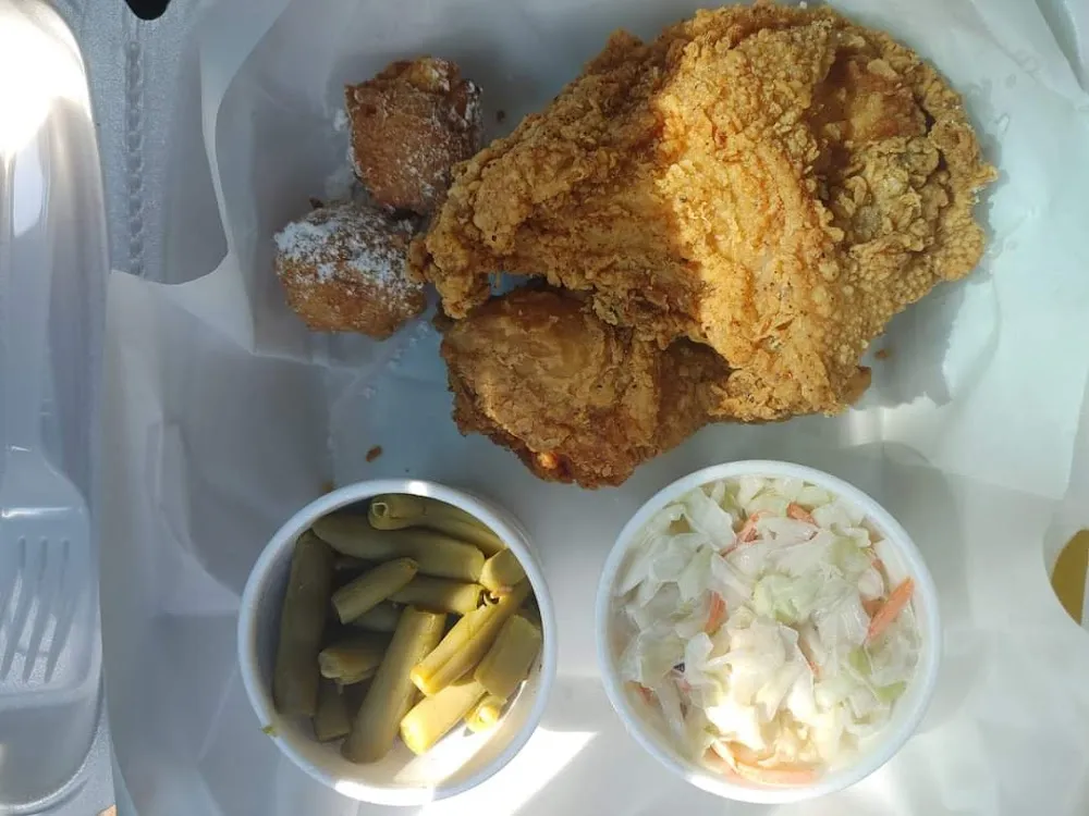 Fried Chicken Green Beans and Slaw